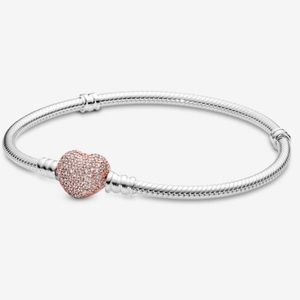 Pandora Pavé Heart Clasp Snake Chain Bracelet